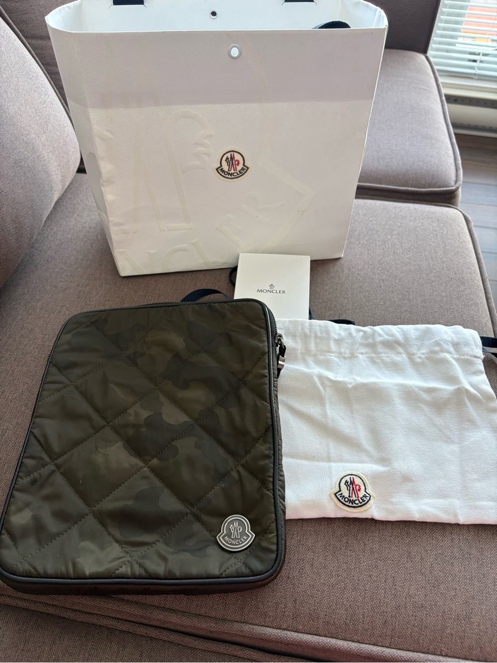 Moncler Quilted Olive Tablet Pouch